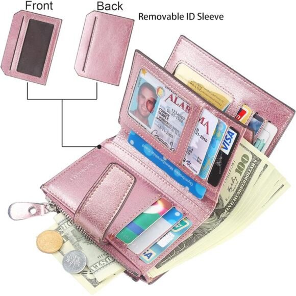 New Small Compact Women Wallet RFID Blocking Genuine Leather Bifold Purse - Picture 2 of 6